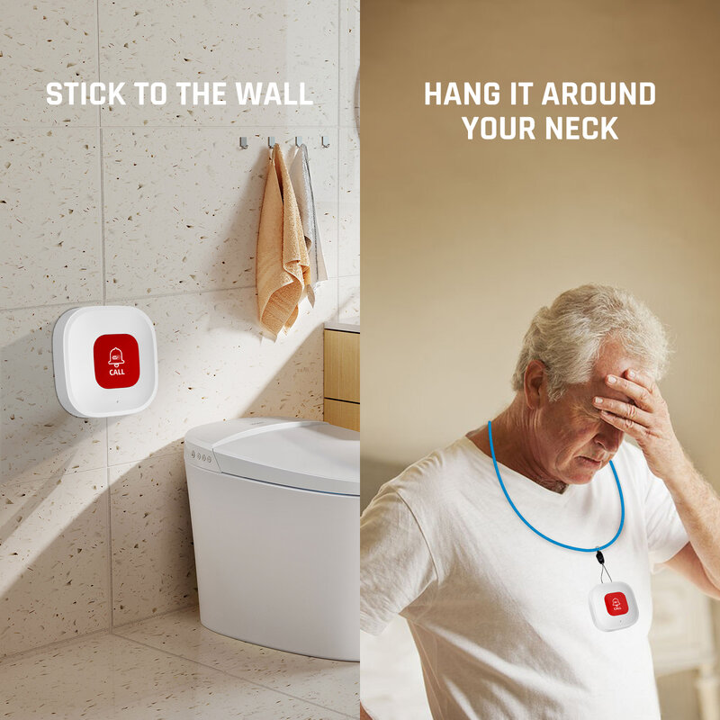 Buscapersonas inalámbrico para el cuidado del hogar, collar de SOS, botones de llamada, sistemas de alarma de seguridad para ancianos y niños, 2 piezas