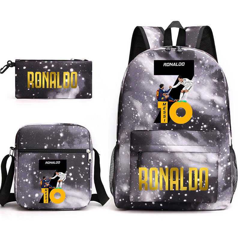 رونالدو-مجموعة من 3 قطع حقيبة مدرسية للطلاب ، حقيبة ظهر مع قلم وحقيبة كتف