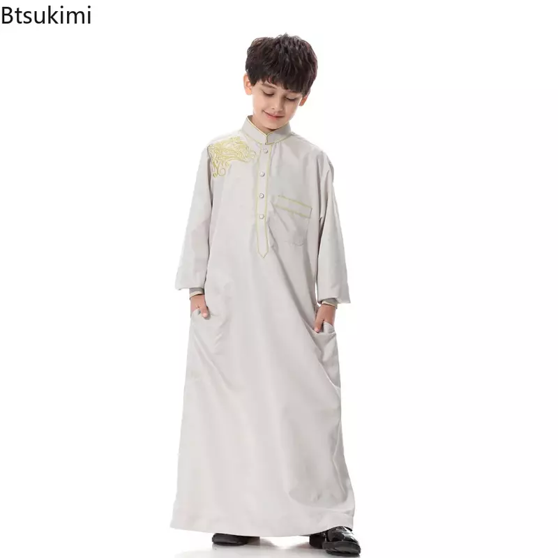 Robe arabe Thoub Jubba Daffah pour garçons musulmans, vêtements islamiques pour enfants, robe Maxi Abaya, Ramadan Thawb, moyen-orient, 2024