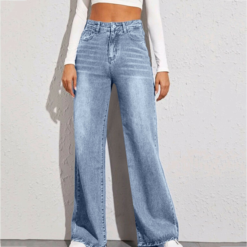 2024 New Summer Women's Jeans High Waisted Streetwear Light Blue Denim Pants Ladies Loose Casual Wide Leg Jeans Trousers