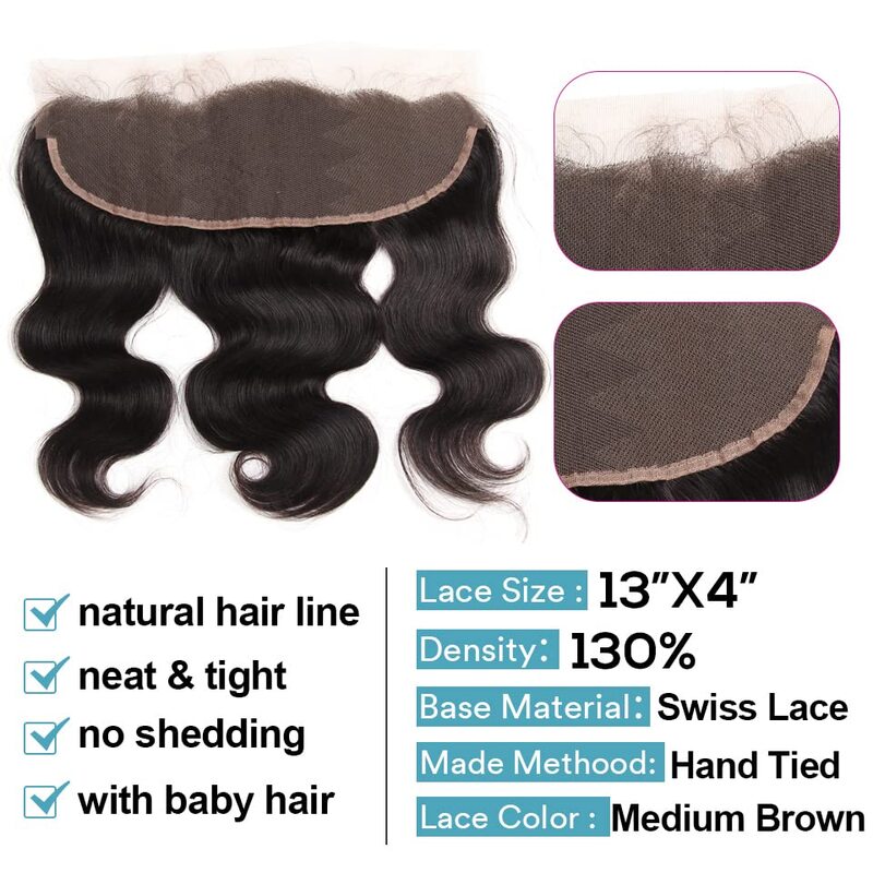 Mechones de cabello humano ondulado con Frontal 13x4 HD, encaje Frontal transparente, extensión de cabello humano 100% Natural, cabello Real brasileño