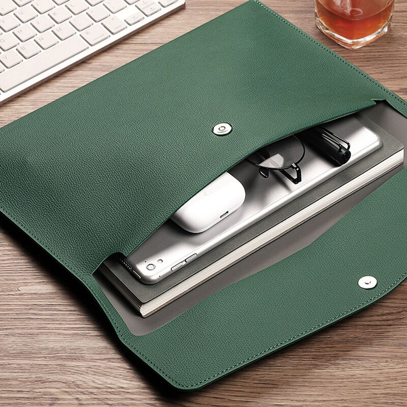 Bolsa de archivos de cuero portátil de papel A4, bolsa de archivos de moda, botón grueso, impermeable, gestión de almacenamiento de documentos de oficina de negocios