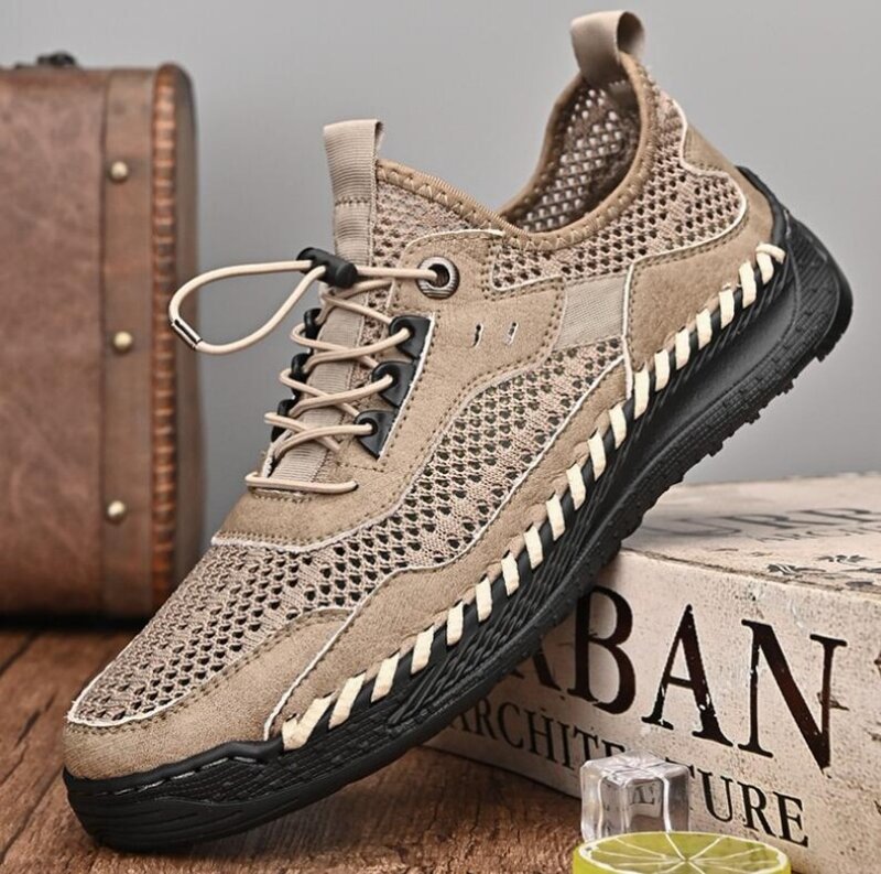 Summer Men Sneakers Breathable Leather Casual Shoes Men Comfortable Mesh Men Loafers Mesh Men Shoes Outdoor Walking