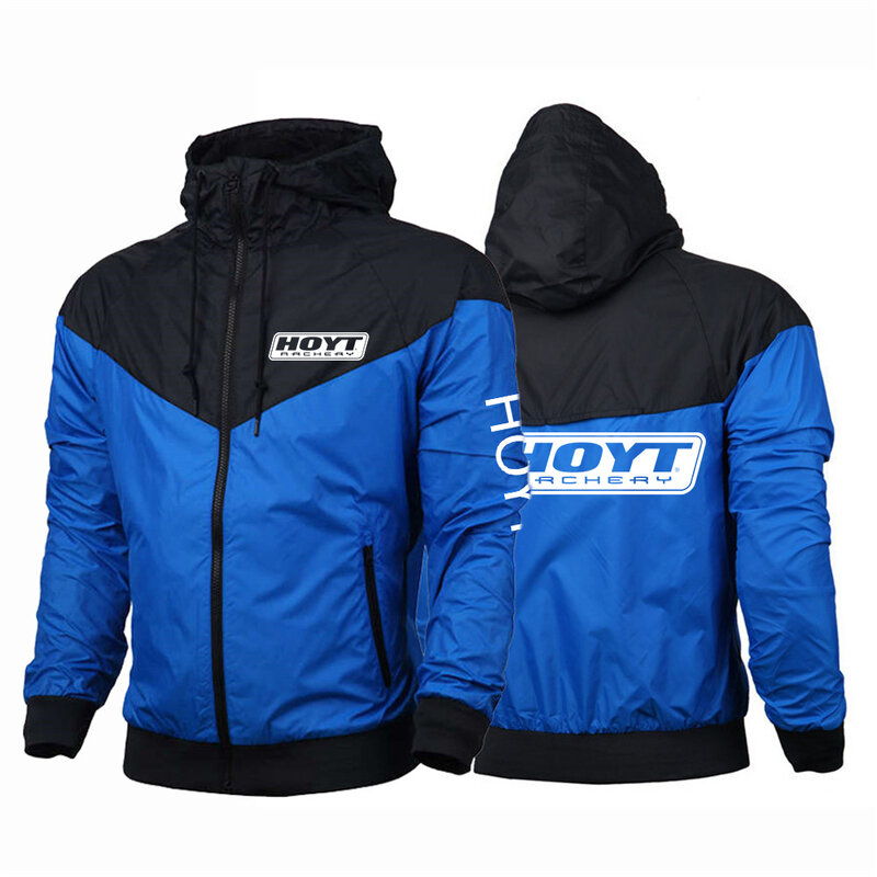 2023 baru pria Hoyt percetakan panahan modis Splicing jaket tahan angin ritsleting nyaman santai mantel hoodie ramping