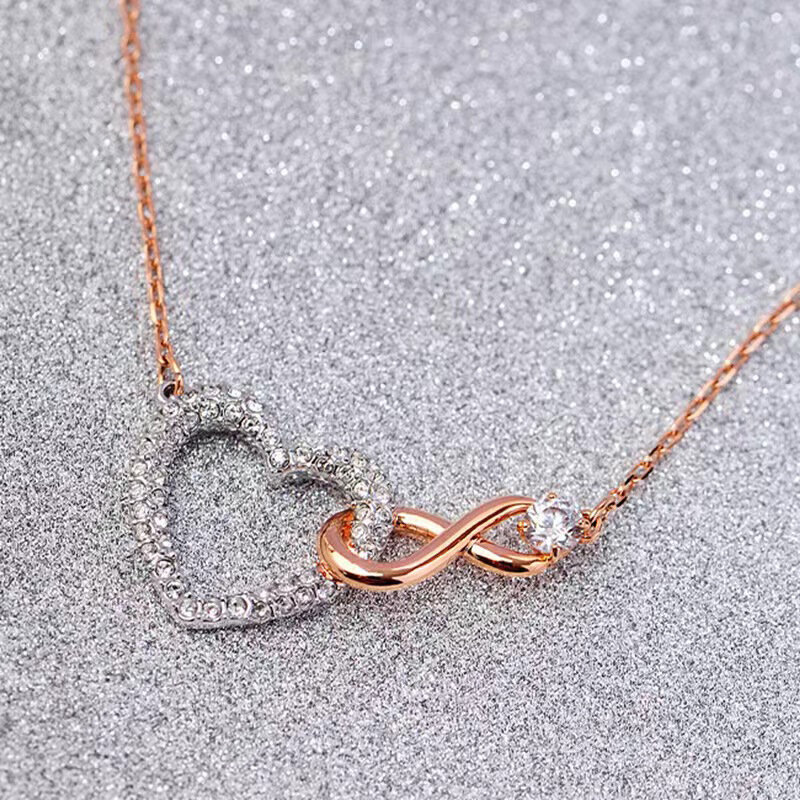 SWARQSK elemento originale catena di clavicola a forma di cuore di cristallo, collana di ragazza di amore eterno in oro rosa, regalo di compleanno di alta qualità
