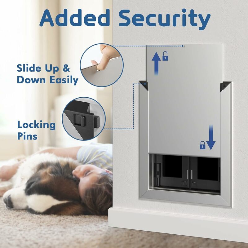 ペチュウチ-デュアルパネル、犬のドア、自己閉じた磁気フラップ、スライドインパネル、4つのセキュリティロックを備えたアルミニウム製の大きなペットドア