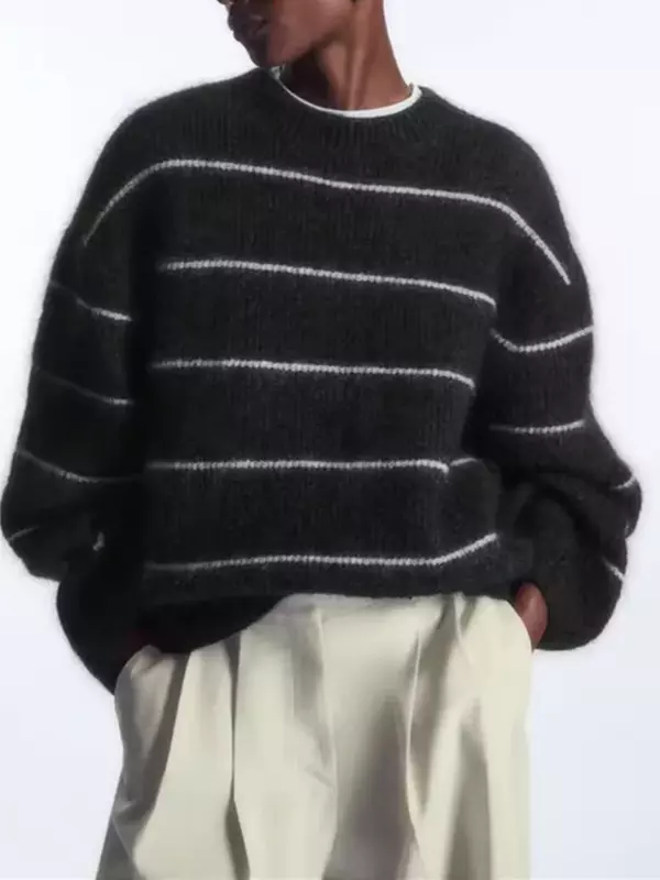 Frauen Streifen Pullover lässig locker 2024 Frühling neue O-Ausschnitt Langarm Strick pullover