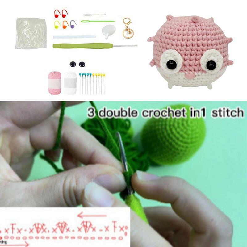 DIY Crochet Animais Starter Kit, Blowfish Kit, Iniciante Crochet Ferramentas, Portátil, Simples
