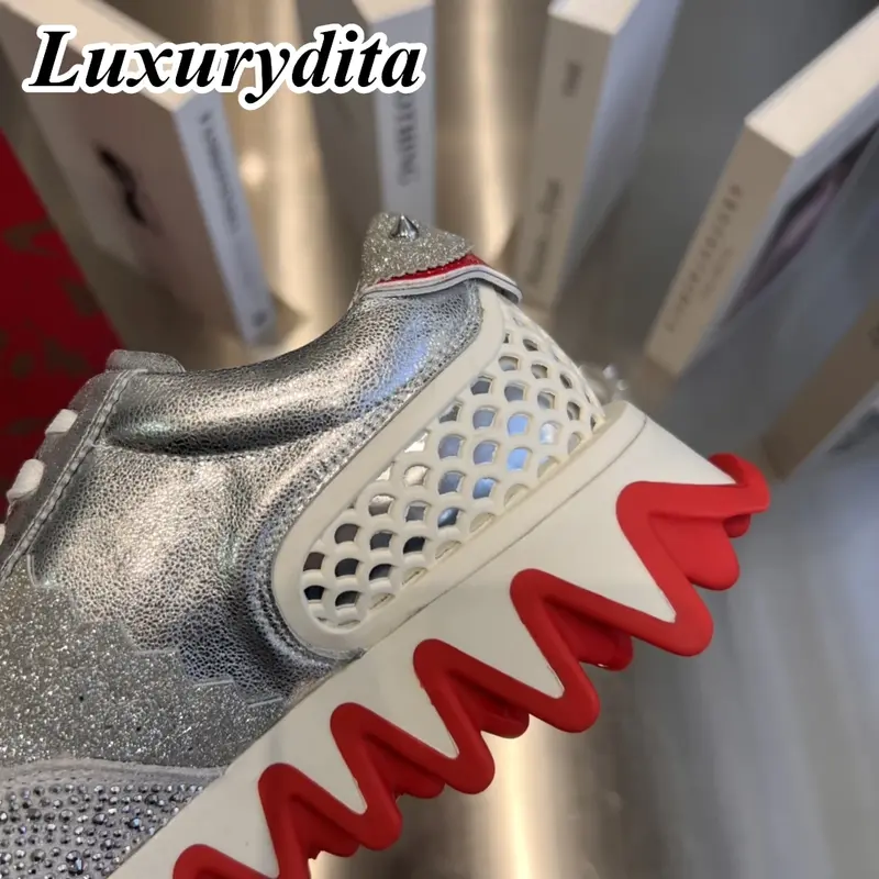 LUXURYDITA Designer uomo Casual Sneakers vera pelle suola rossa scarpe da Tennis da donna di lusso 35-47 moda mocassini Unisex HJ266