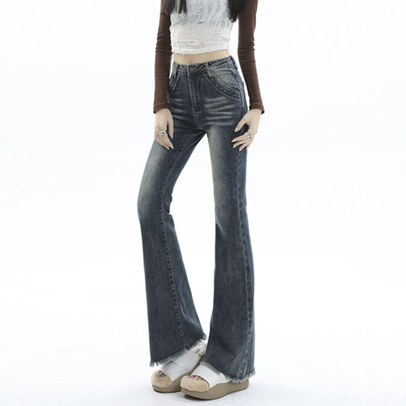 Женские расклешенные джинсы с высокой талией, винтажные эластичные джинсы в стиле 90-х, уличная одежда Y2k, эластичные обтягивающие джинсы для мам