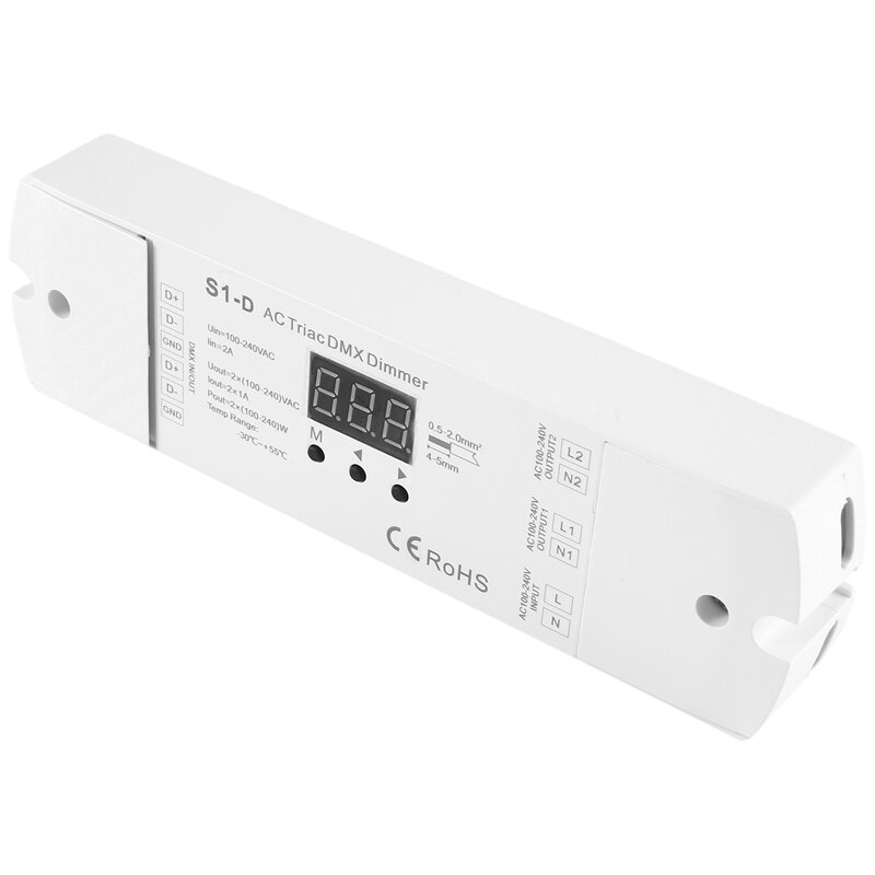 AC100V-gradateur du triac DMX LED de 240V 288W 2CH, affichage numérique de contrôleur du silicium DMXorgLed de sortie de canal de touristes S1-D l'installation facile