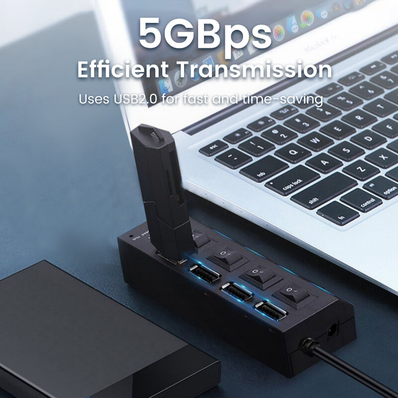 USB 2,0 Hub Multi USB Splitter Ports Hub verwenden Netzteil 4/ 7 Port Mehrfach Expander Hub mit Switch 30cm Kabel für zu Hause