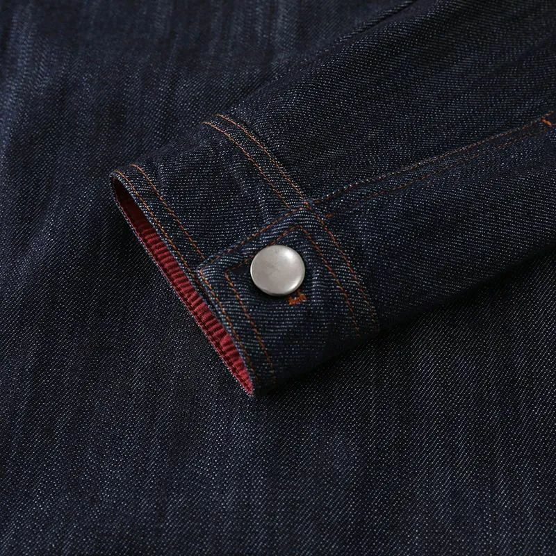 Мужская джинсовая куртка с отложным воротником, Свободная Повседневная джинсовая куртка с длинными рукавами и прострочкой, в стиле ретро, 2024