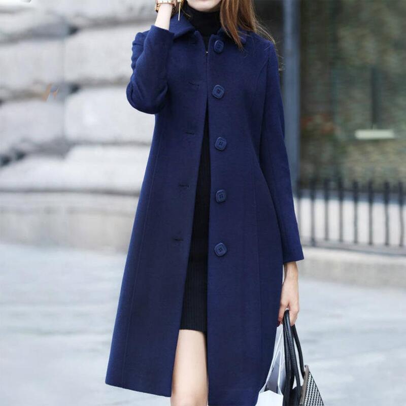 Cappotto di lana da donna di media lunghezza monopetto tinta unita colletto rovesciato elegante Cardigan morbido Plus Size giacca invernale con risvolto caldo