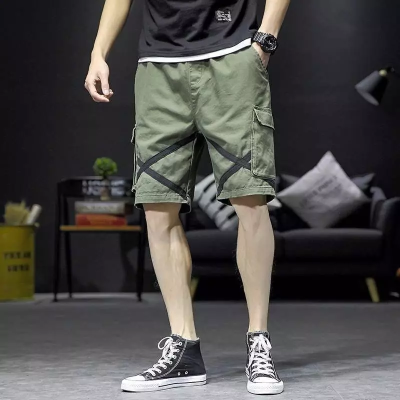 Шорты-карго мужские с множеством карманов, свободные широкие штаны-багги с эластичным поясом, дизайнерская популярная одежда в японском уличном стиле