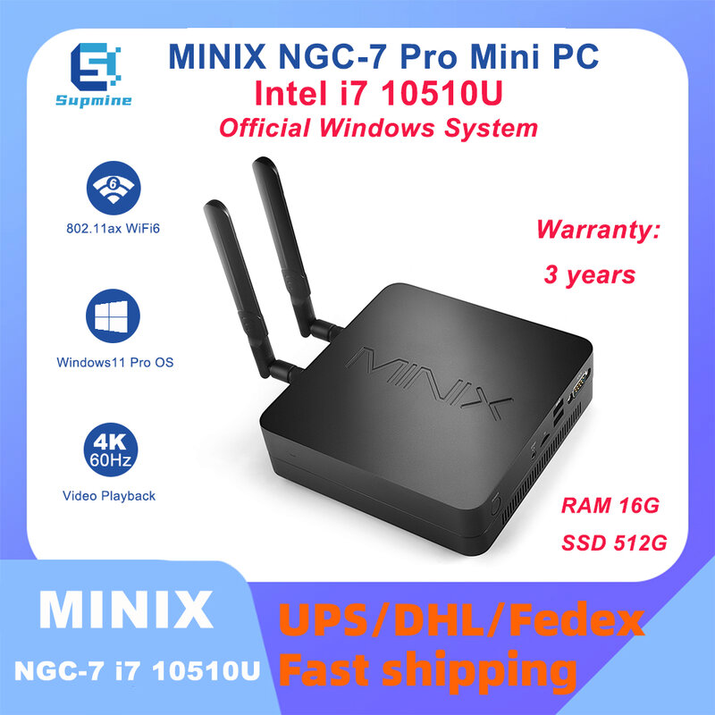 MINIX NGC-7 Intel Core i7-10510U, pc mini 16GB 512GB desain rumah kantor DDR4 DP pc resmi asli sistem Windows