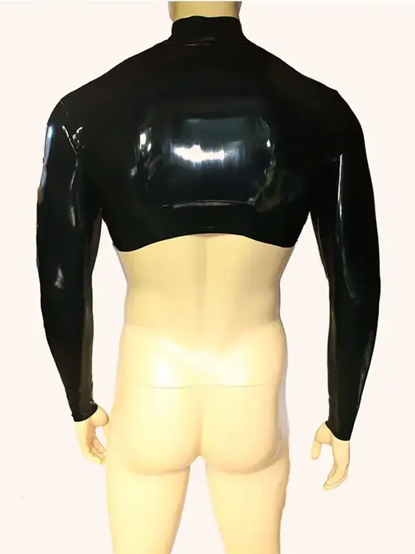 Men's Sexy Faux Latex Crop Tank Top Shiny Patent Leatehr Long Sleeve Half Tank Tops Stretch PVC Muscle Crop Top Clubwear Custom
