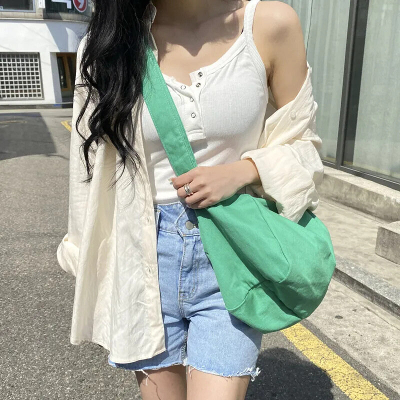 Bolso de hombro grande de lona para mujer, bandolera de moda coreana, bolso escolar para estudiantes, bolso de mensajero elegante