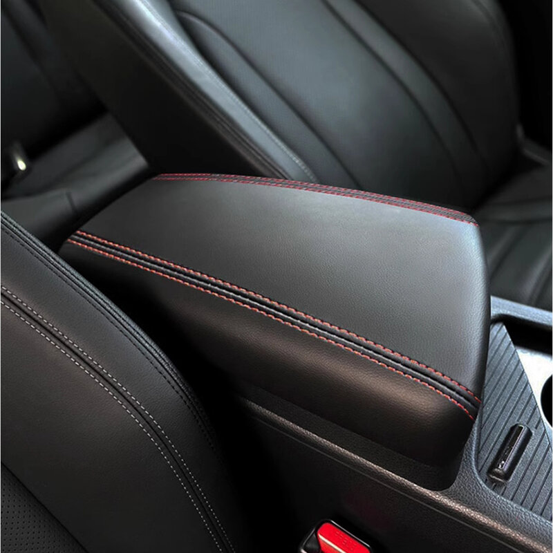 Car Center Console Lid Armrest Cover Fit For Kia Optima K5 2016 2017 2018 2019 2020 Black With Red Line Microfiber Leather