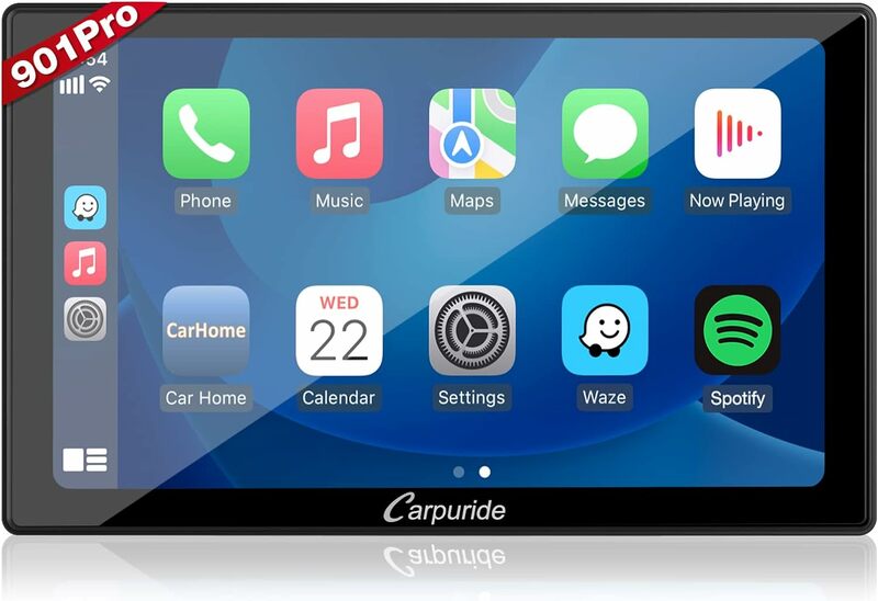 Carpuride W901 Pro Portable Apple Carplay et Android Auto avec transmission Bluetooth de voiture, 9 ", 2024 P Touch, Mise à niveau 1080