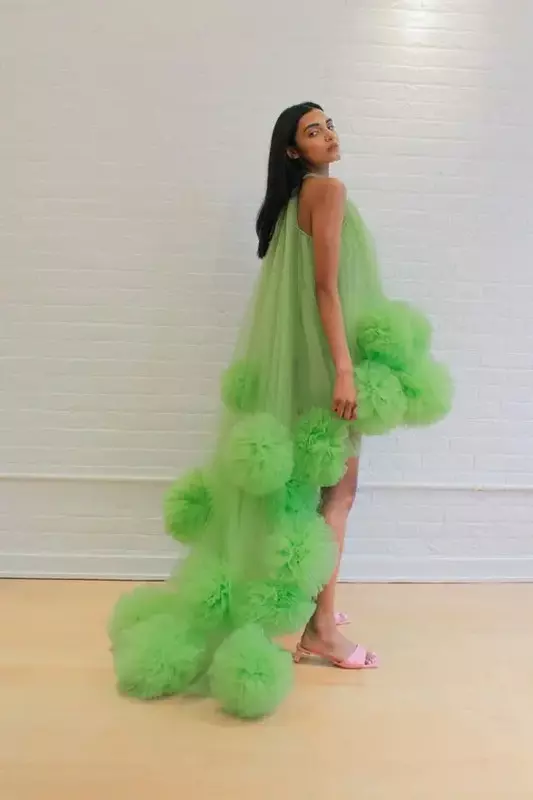 SERENDIPIDTY-vestido de tule floral verde longo para mulheres, vestido baixo, vestido halter, roupa sexy, roupa de rua, verão