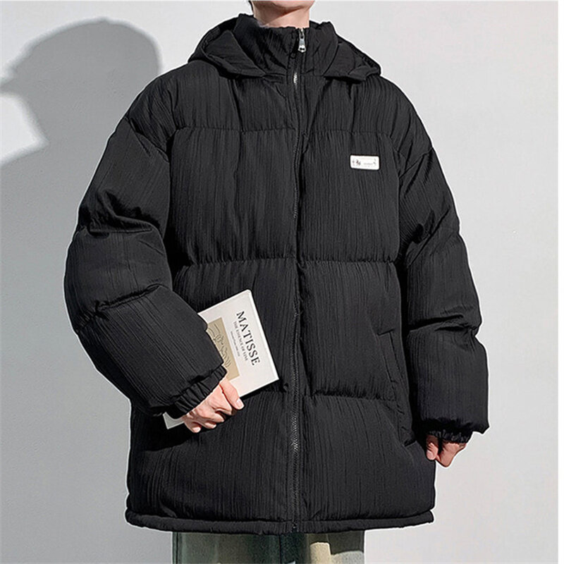 Mantel katun hangat pria, jaket katun bertudung serbaguna kasual dan tampan Musim Dingin 2023