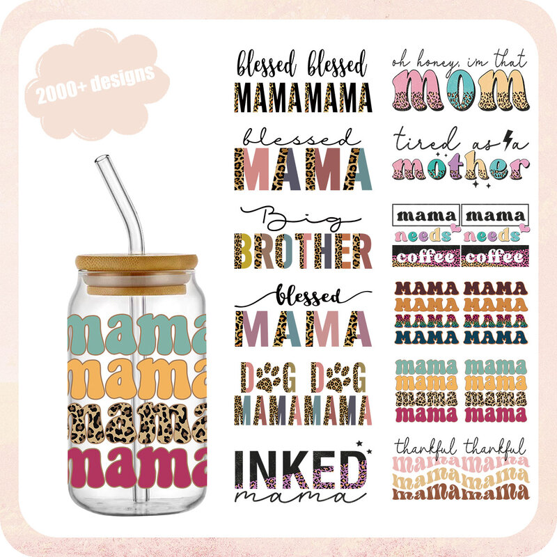 Colored Letters Mini Mama Thermo Stickers 16oz Cup Wraps Heat Transfert Thermocollants