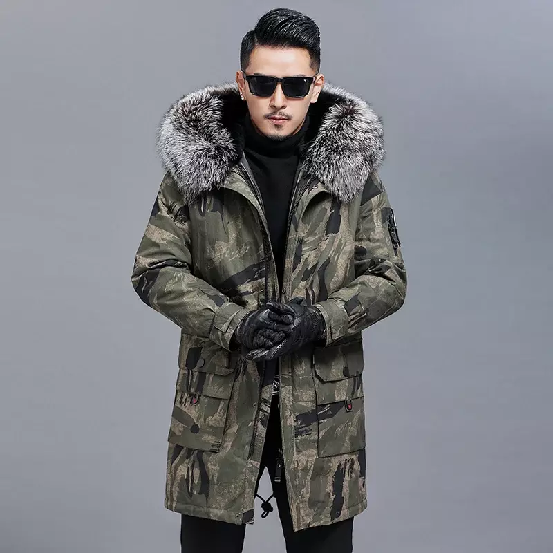 Nature Fur Men's Parkas Men Rabbit Fur Liner Silver Fox Fur Collar Mink Fur Coat Male Top Man Midium Winter Jackets 2022 Jaqueta