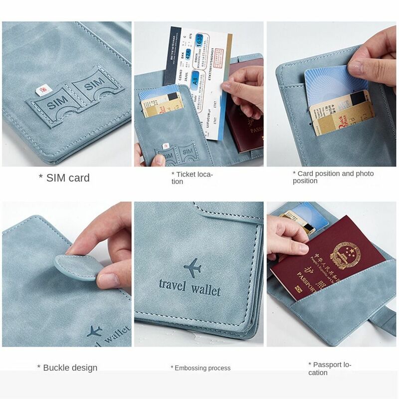Soporte de cuero RFID para pasaporte, cartera portátil ultrafina, impermeable, multifunción