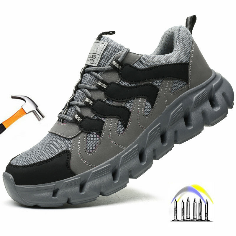 Antypoślizgowe buty robocze męskie letnie obuwie ochronne oddychające trampki robocze ze stalowymi noskami buty do pracy lekkie obuwie ochronne dla mężczyzn