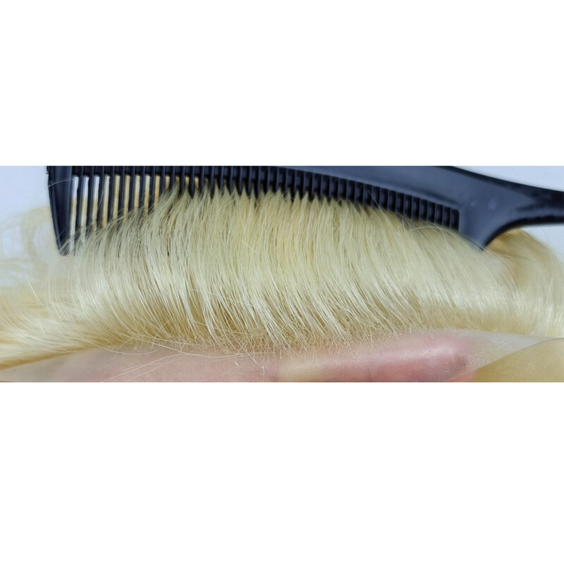 0.08MM wytrzymały tupecik dla mężczyzn pełna skóra wiązana europejska włos ludzki proteza kapilarna męski system wymiany włosów