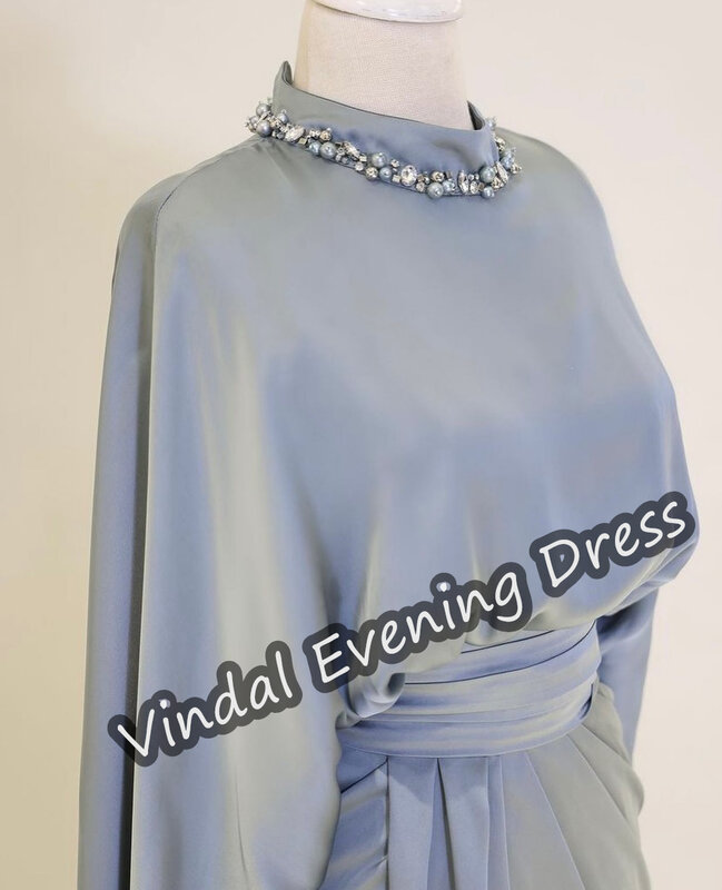 Vindal Meerjungfrau U-Ausschnitt knöchel langes Abendkleid Satin lange Ärmel elegante eingebaute BH Saudi-Arabien für Frau 2024
