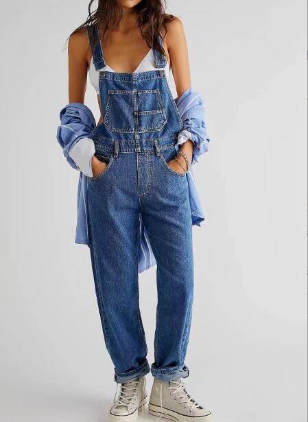 Jumpsuits Women Streetwear Denim Overalls Vintage Loose Casual Pants High Waist Strap Straight Jeans Trousers New