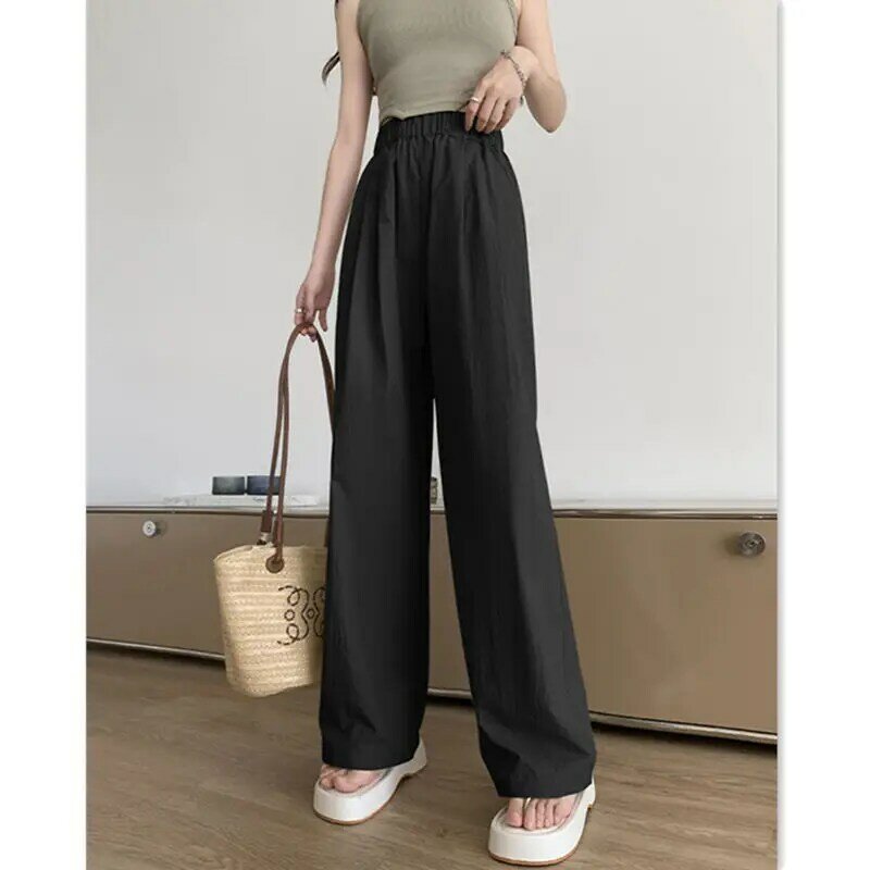 Celebrity's Same Style Ice Silk Wide Leg Pants Women's Summer High Waist Personalized Lazy Style Pleated Texture Yamamoto Pants