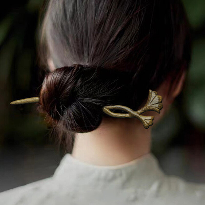 Handmade Carved Ginkgo Leaf Hair Sticks Forks Wooden Headpieces for Women Girls Hair Bun Maker Retro Chinese Hair Accessories
