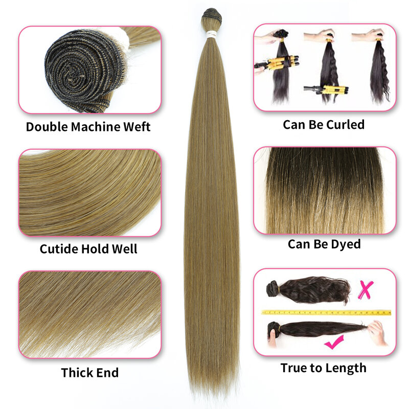 30 Inci Bundel Rambut Lurus Warna-warni Sintetis dengan Ekstensi Rambut Pakan Lurus Menenun Rambut Massal