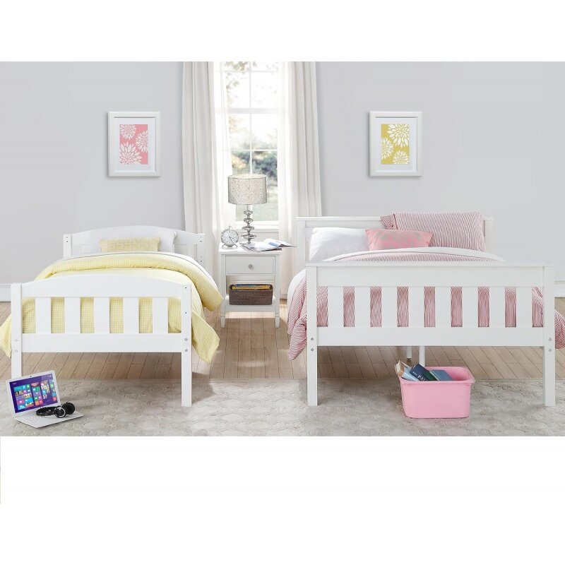 Двухъярусные кровати Dorel Living Airlie из массива дерева, с лестницей и защитной рейкой, белого цвета