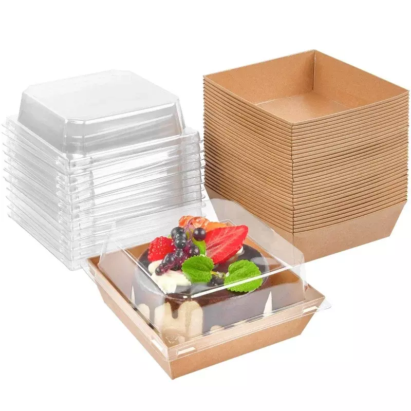 Kunden spezifische Produkte Einweg 5 Zoll quadratische Lebensmittel Kuchen Scheibe Behälter rosa Bäckerei Sandwich Boxen Papier Wurst boxen mit