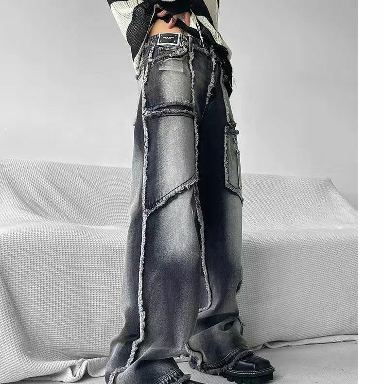 Мужские свободные прямые джинсы, потертые повседневные брюки-карго, модель Y2K на осень и зиму, 2023