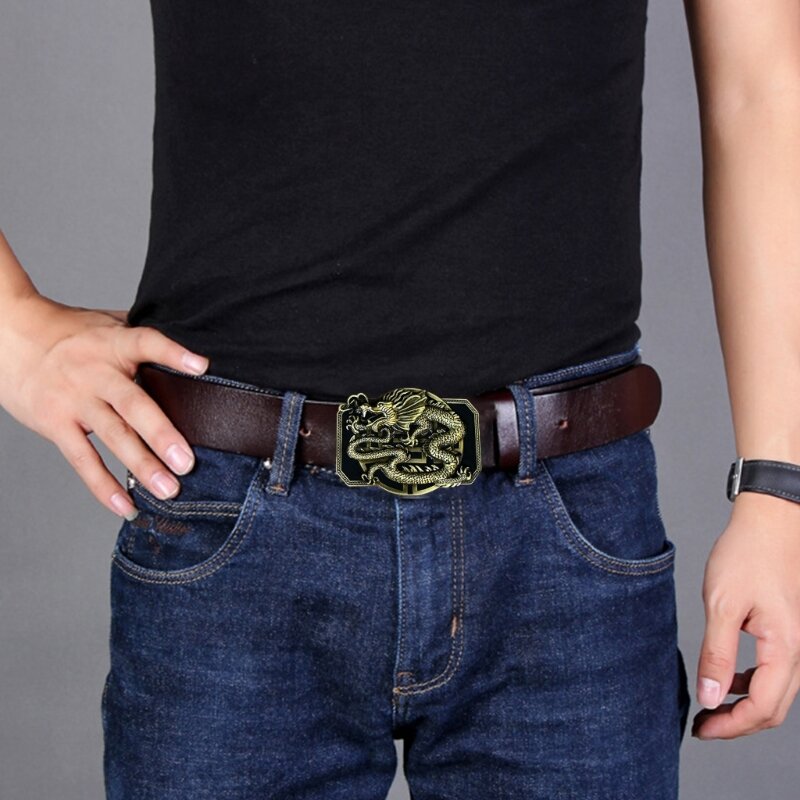Fibbia per cintura in rilievo da cowboy Fibbia per cintura in metallo stile cinese per sostituzioni fai-da-te