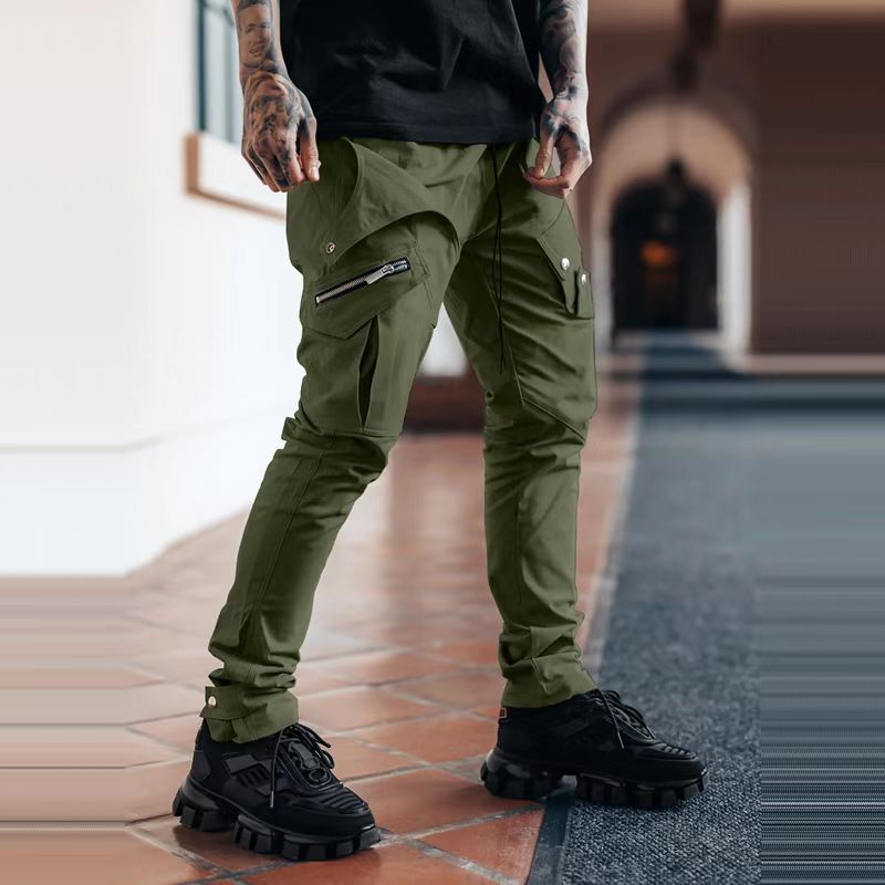 Мужские повседневные брюки-карго, тканые зауженные брюки с несколькими карманами в уличном стиле