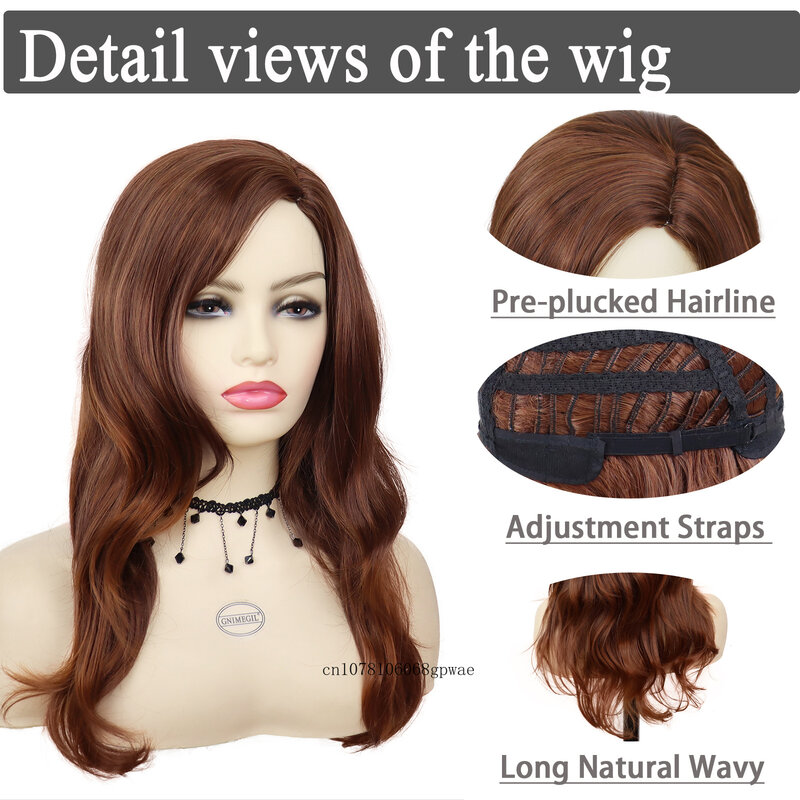 Long Wavy Wig for Women Synthetic Hair Auburn Wigs Lady Daily Party Cosplay Adjustable Cap Size Natural Looking Heat Resistant