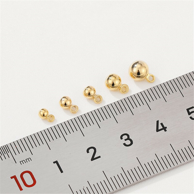 14K emas diisi bola gantung Glossy bulat manik-manik Stud liontin DIY buatan tangan gelang anting bahan perhiasan aksesoris