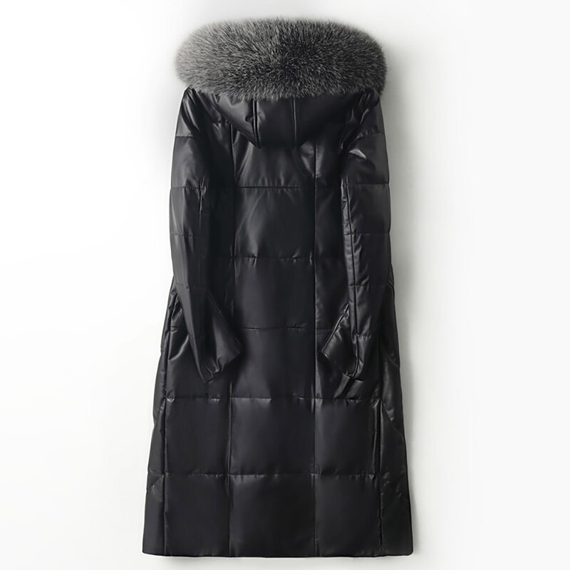 Manteaux à capuche avec col en fourrure naturelle détachable pour femme, parka surdimensionnée en cuir et duvet, vêtement d'extérieur chaud et Chic, collection hiver