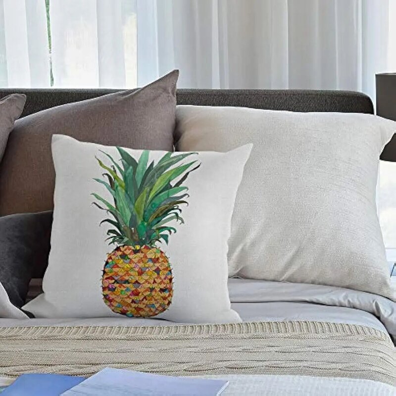 Juste de coussin carrée en coton et lin avec ananas, taie d'oreiller douce, décoration d'intérieur