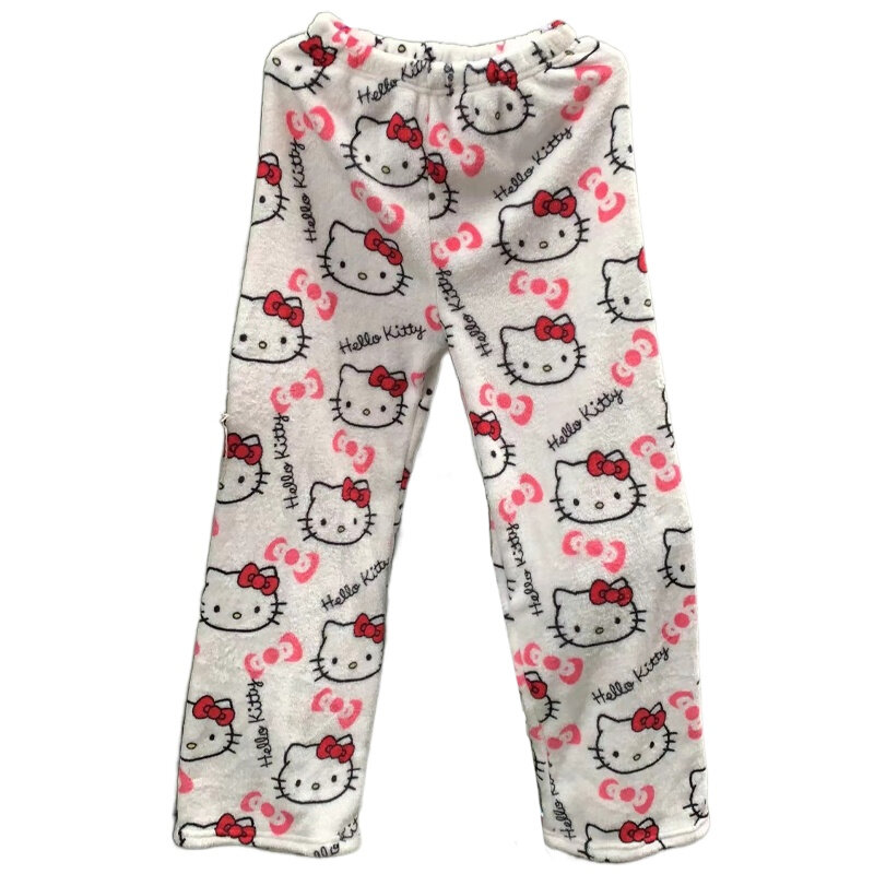 Sanrio, Hello Kitty Mewah женские утолщенные теплые Пижамные брюки, Симпатичные Мультяшные Celana длинные брюки Kaki Lebar Lurus Longgar