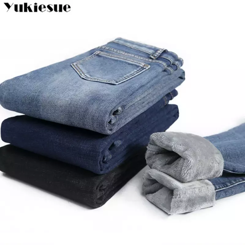 Jeans magro de veludo grosso de cintura alta feminino, velo simples, slim fit, stretch, jeans casual feminino, calça lápis, inverno
