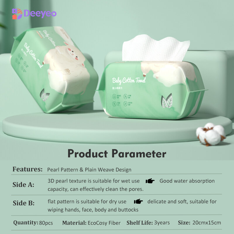 Deeyeo Cotton Pads for Face Baby Adult fazzoletti per il viso usa e getta Soft Pearl Pattern asciugamano per la pulizia strumento per rimuovere il trucco 80 pezzi