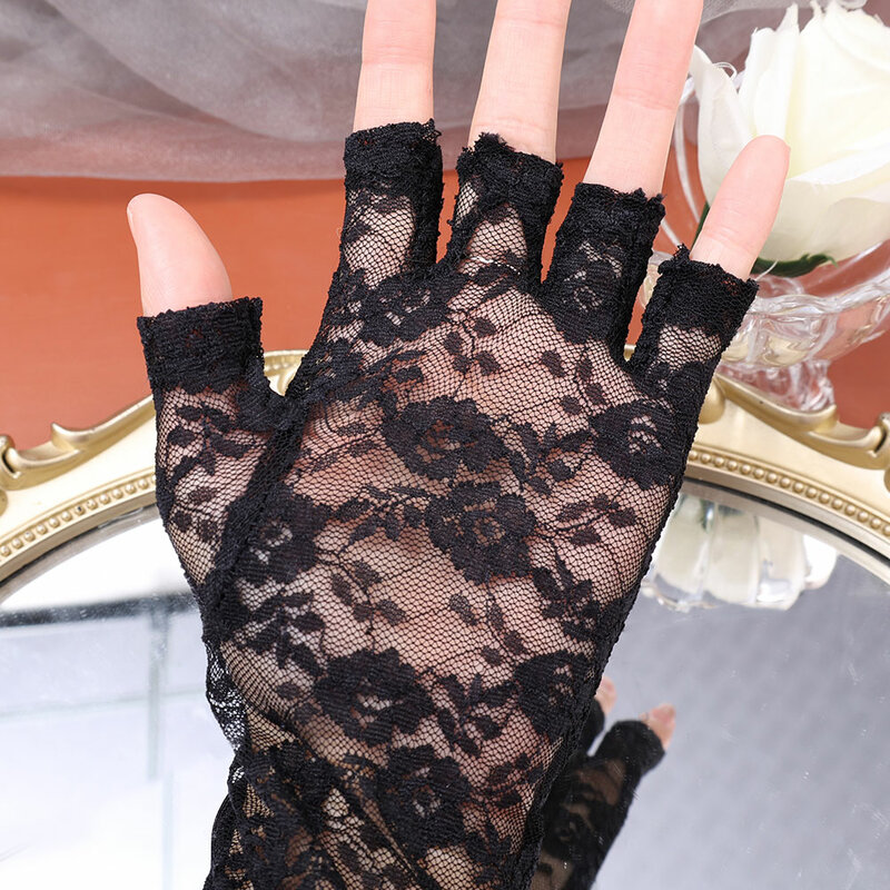 1Pair Women Gothic Long Glove Fingerless Black Punk Hip Pop Jazz Disco Mittens Clubwear Dance Cosplay Party Costumes Fashion