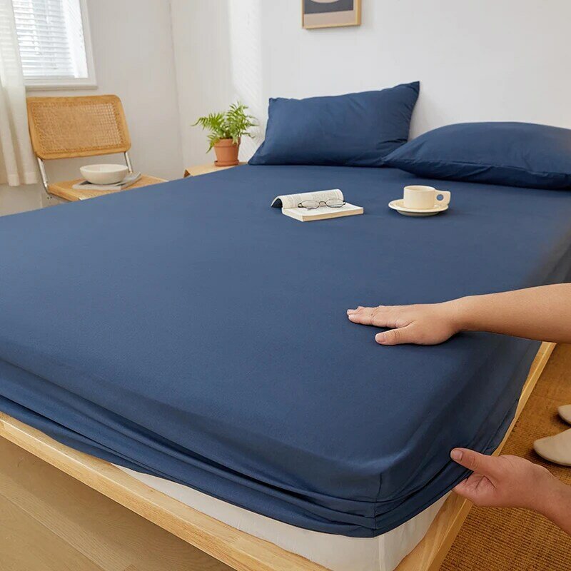 Cotton Fitted Sheet with Elastic Bands Non Slip Adjustable Mattress Cover for Double King Queen Bed 140x200 160x200 200x200cm